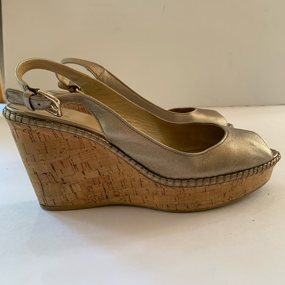 STUART WEITZMAN Jean metallic wedge sandals 8 1/2 - Picture 2 of 10